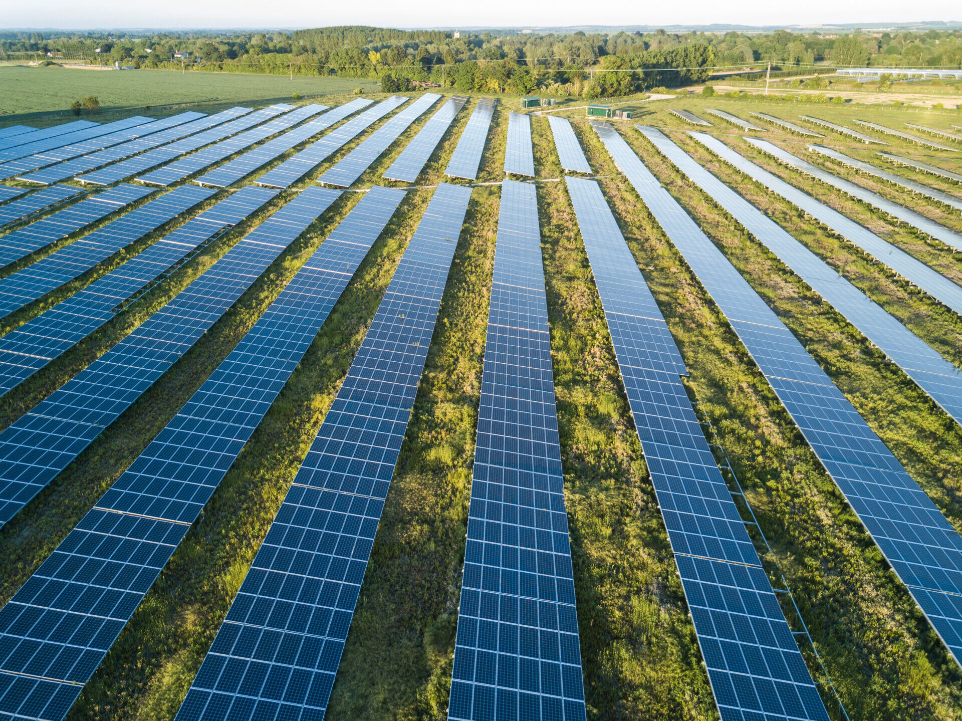 solar panels in a grassy field